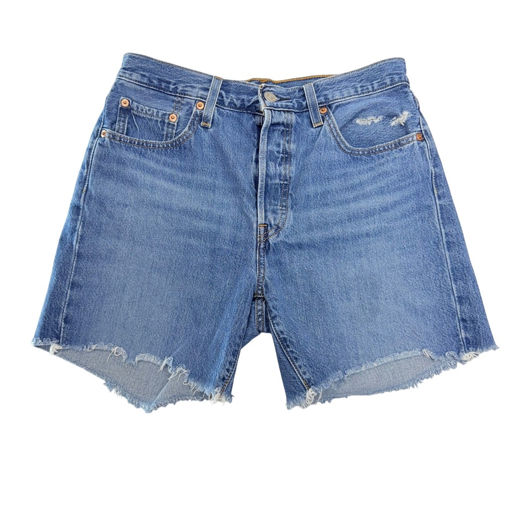 Levi's 501 Jean Shorts Women 28 Blue Cut‎ Off High Waist Button Fly